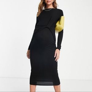 ASOS design maternity twist front open back midi dress in black in Size 6